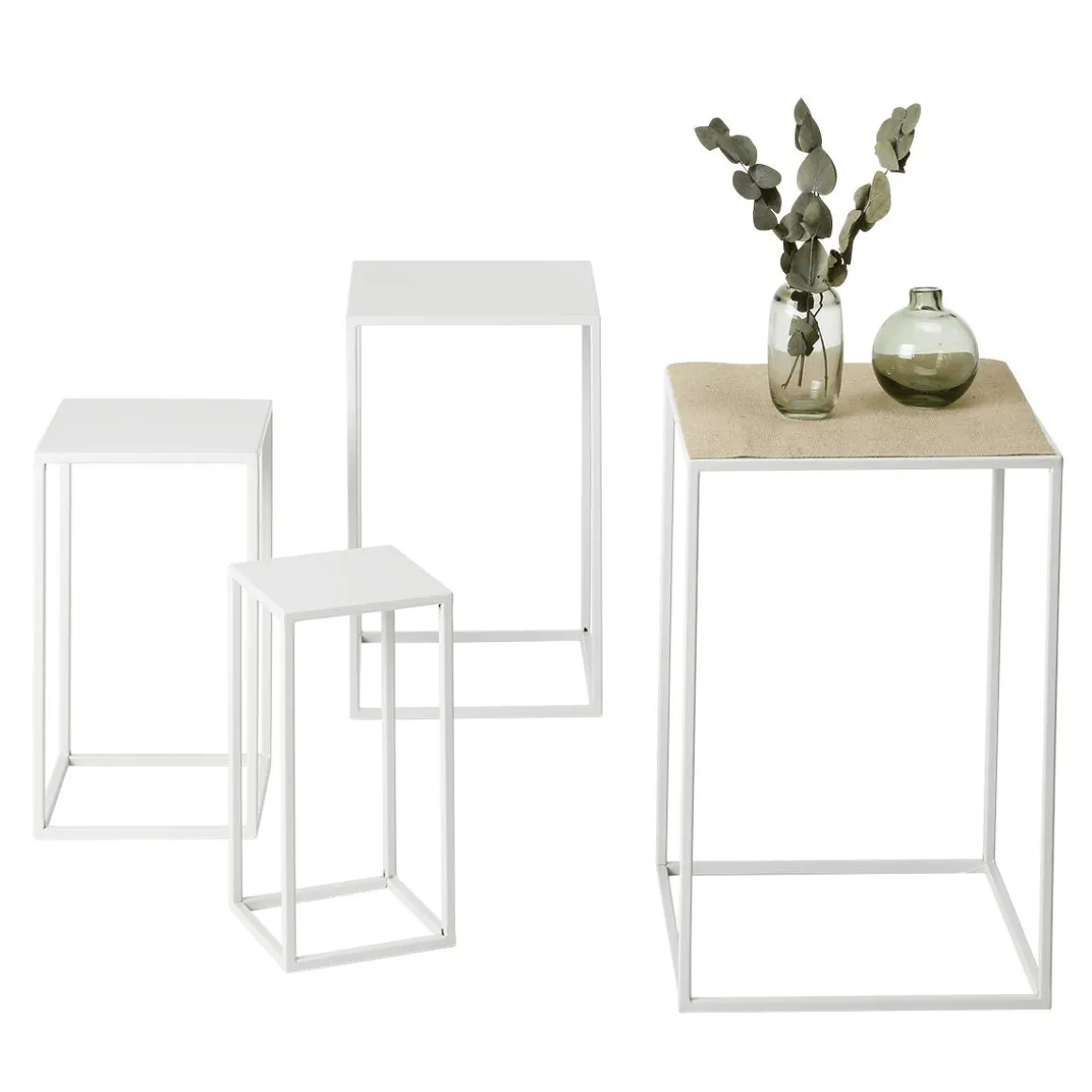 Conjunto De Mesas De Metal Blanco 4 Piezas