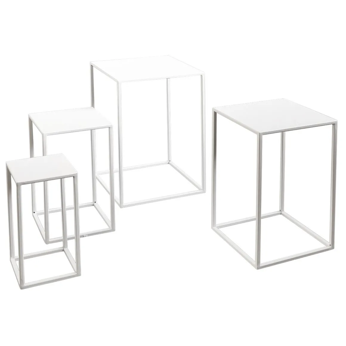Conjunto De Mesas De Metal Blanco 4 Piezas