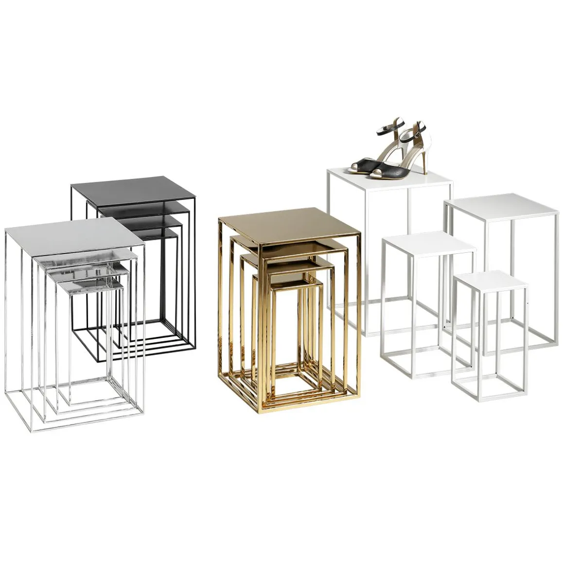 Conjunto De Mesas De Metal Blanco 4 Piezas