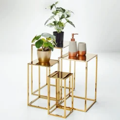 Conjunto De Mesas De Metal Oro 4 Piezas