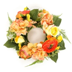 Corona De Flores De Hortensia Artificial Naranja 30 Cm Ø