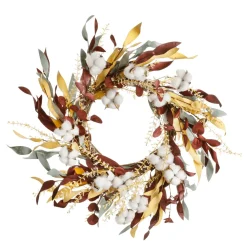 Corona Decorativa De Otoño "Mezcla De Algodón, Flores Y Hierba" Ø 56 Cm