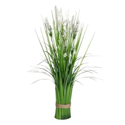Césped Artificial Decorativo Con Flores Blancas 48 Cm