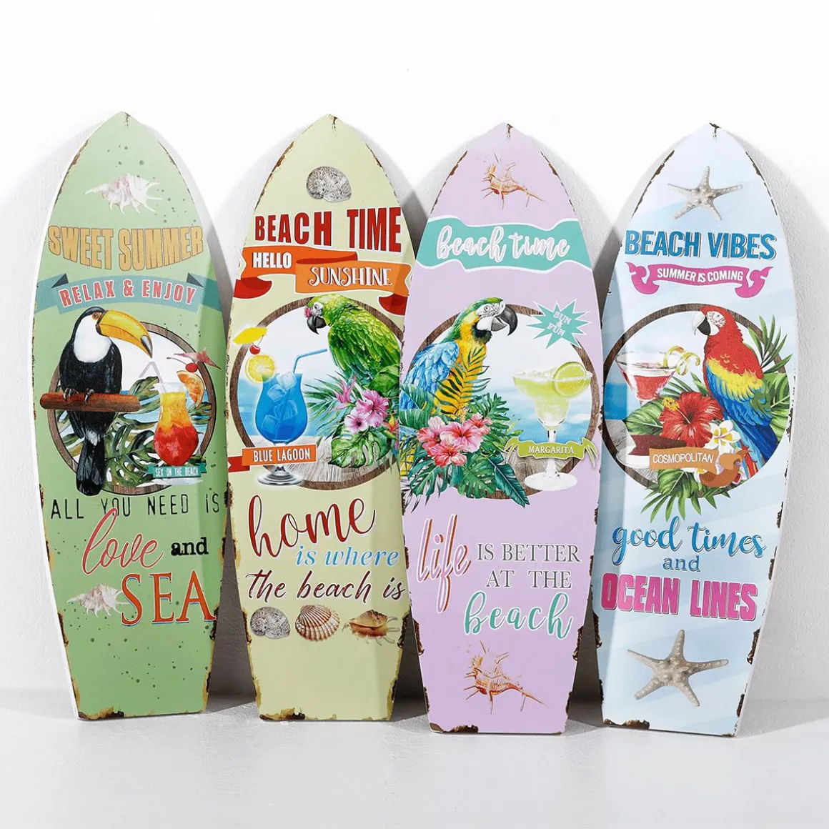 Decoración Mural Tabla De Surf Retro 4 Piezas, Pastel, 60 X 20 X 2 Cm