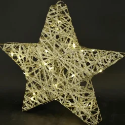 Estrella LED A Pilas Con Temporizador, Dorada