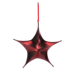 Estrella Plegable De Tela Decorativa, Rojo Metalizado, Con Cremallera
