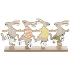 Expositor De Madera Conejos De Pascua Bailarines Con "Tirón De Pascua" 30 Cm