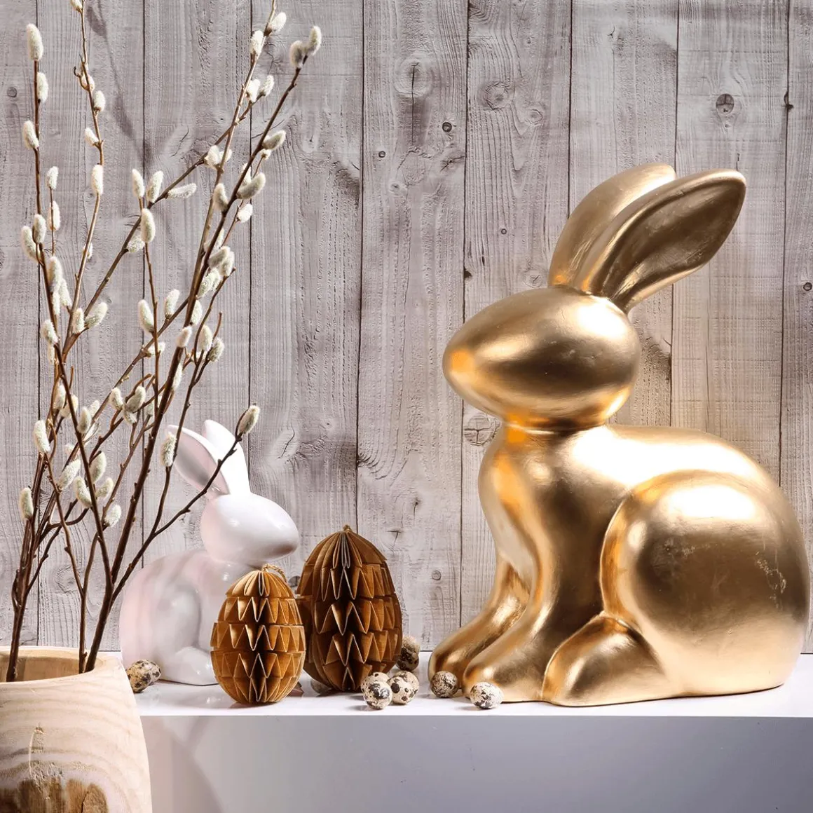 Figura Decorativa Conejo De Pascua Dorado, 50 Cm