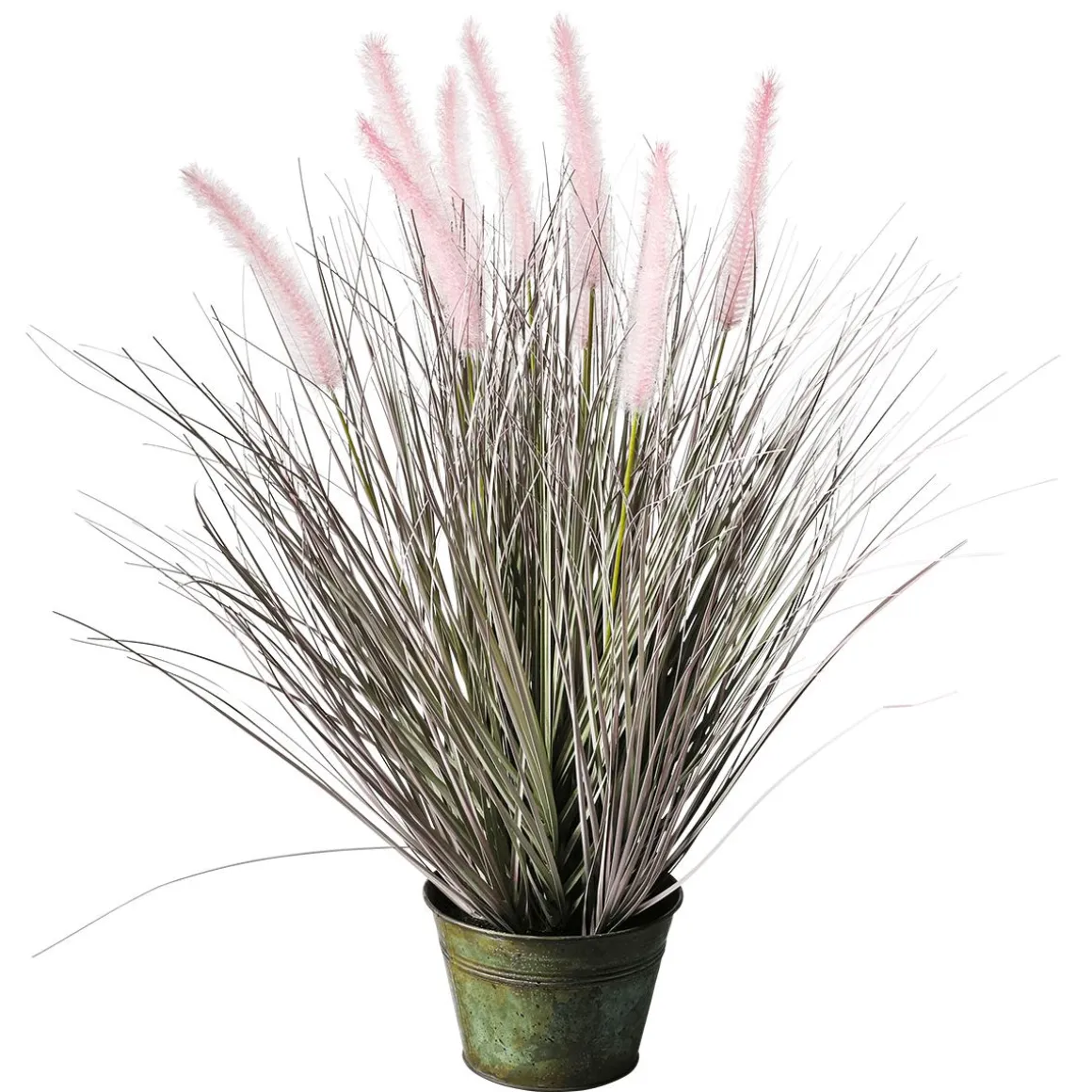 Fina Hierba Decorativa De Cerdas De Pluma En Rosa Plateado En Una Noble Maceta De Zinc 57 Cm