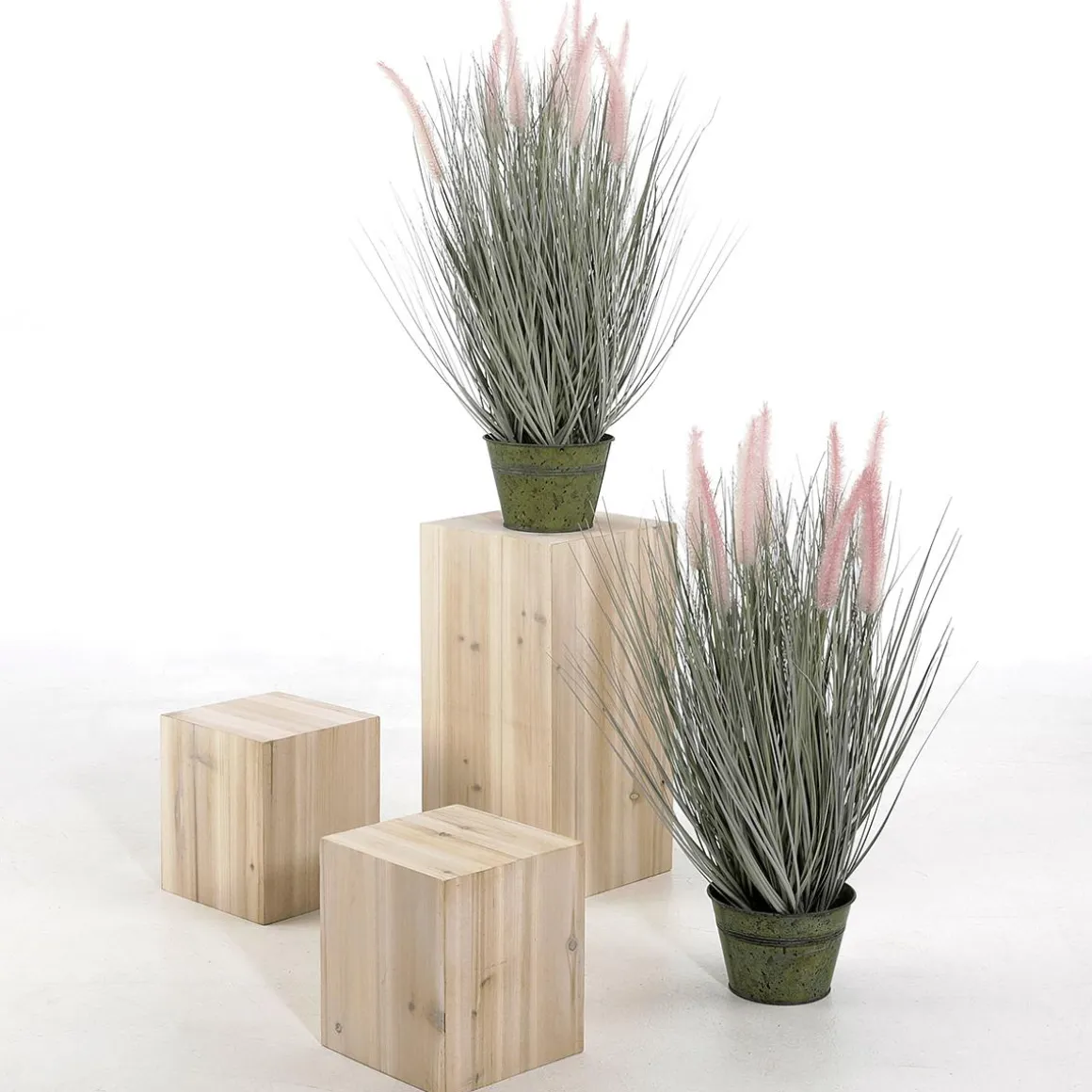 Fina Hierba Decorativa De Cerdas De Pluma En Rosa Plateado En Una Noble Maceta De Zinc 57 Cm