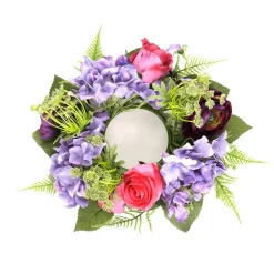 Flor De Hortensia Artificial Corona De Flores Para Puerta Rojo Púrpura 30 Cm Ø