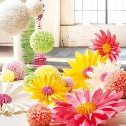 Flor De Pompón, Ø 16 Cm, Amarilla, 2 Piezas