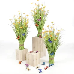 Haz De Gras Artificial Con Flores Naranjas De 67 Cm