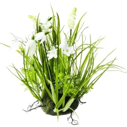 Hemisferio De Musgo Artificial Con Flores De Primavera, Blanco, 30 Cm