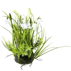 Hemisferio De Musgo Artificial Con Flores De Primavera, Blanco, 30 Cm