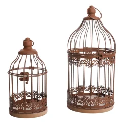 Jaulas Decorativas Para Pájaros De Aspecto Oxidado 11 X 24 Cm Y 14,50 X 35 Cm