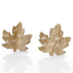 Juego De Hojas De Arce De Madera Decorativas 2 Pcs. Marrón 15 X 15 X 2 Cm