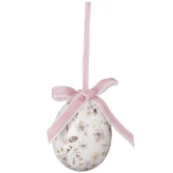 Juego De Huevos De Pascua De Espuma Para Colgar, Blanco Con Dibujo De Flores Y Lazo 8pcs.