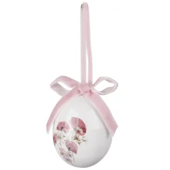 Juego De Huevos De Pascua De Espuma Para Colgar, Blanco Con Dibujo De Flores Y Lazo 8pcs.