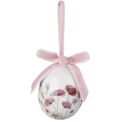 Juego De Huevos De Pascua De Espuma Para Colgar, Blanco Con Dibujo De Flores Y Lazo 8pcs.