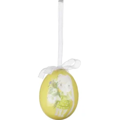 Juego De Huevos De Pascua De Espuma Para Colgar, Amarillo Con Dibujo De Conejo Y Lazo 8pcs.