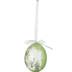 Juego De Huevos De Pascua De Espuma Para Colgar, Amarillo Con Dibujo De Conejo Y Lazo 8pcs.