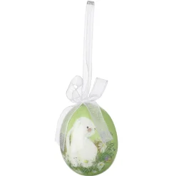 Juego De Huevos De Pascua De Espuma Para Colgar, Amarillo Con Dibujo De Conejo Y Lazo 8pcs.
