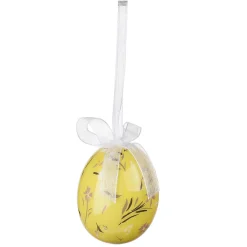 Juego De Huevos De Pascua De Espuma Para Colgar, Amarillo Con Dibujo De Conejo Y Lazo 8pcs.