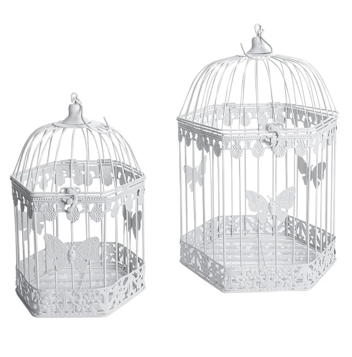 Juego De Jaulas Decorativas Para Pájaros 2 Unidades 48x26x23 Cm / 41x21x18 Cm Blanco