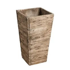 Juego De Macetas De Fibra De Vidrio Marrón, Aspecto De Madera 50, 65, 75 Cm De Altura