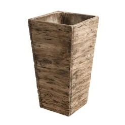 Juego De Macetas De Fibra De Vidrio Marrón, Aspecto De Madera 50, 65, 75 Cm De Altura