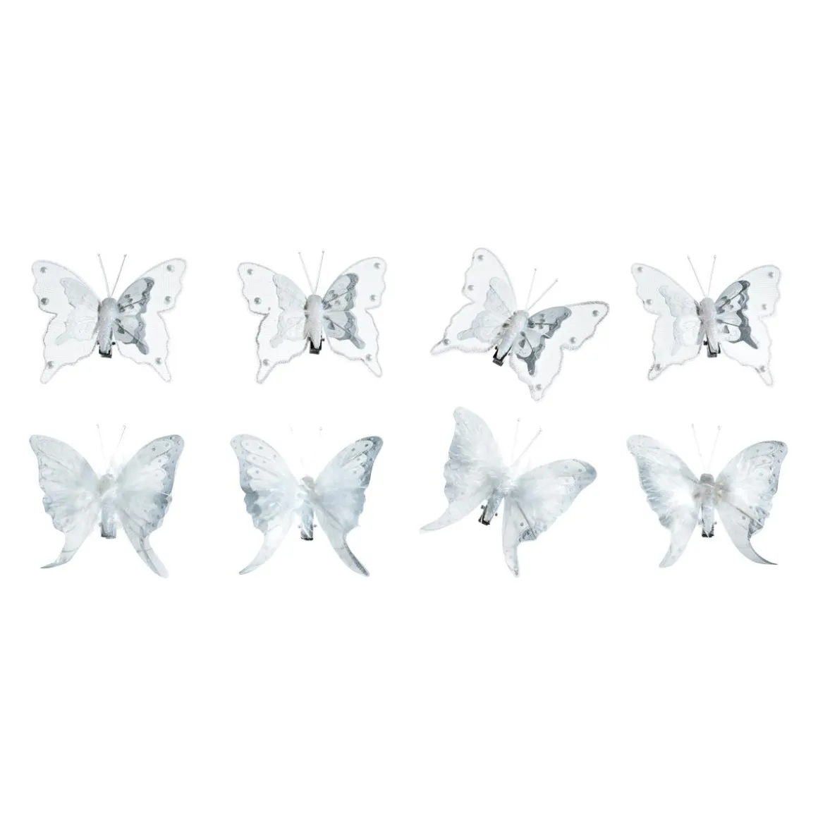 Juego De Mariposas De Plumas De 8 Piezas Blancas Con Clip 8 Cm Ø