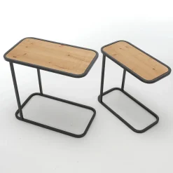 Juego De Mesa 2 Piezas Metal Madera De Abeto