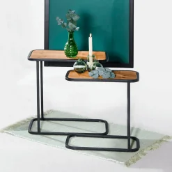 Juego De Mesa 2 Piezas Metal Madera De Abeto