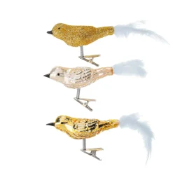 Juego De Pájaros Artificiales Oro 3 Pcs