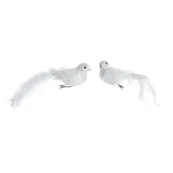Juego De Pájaros Decorativos 2pcs. Con Plumas Y Clip Blanco 4 X 20 Cm