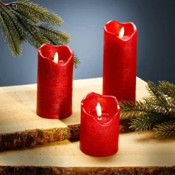 Juego De Velas De Cera LED 3 Piezas Rojo 7,5 Cm Ø, 15/12,5/10 Cm De Altura