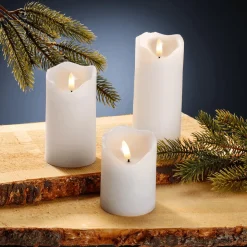 Juego De Velas De Cera LED 3 Piezas Blanco 7,5 Cm Ø, 15/12,5/10 Cm De Altura