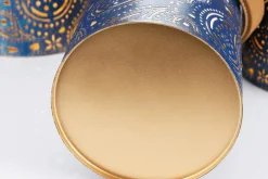 Linternas Redondas De Metal 3 Piezas Oro Azul