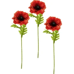 Lote De 3 Flores Artificiales De Amapola En Rojo