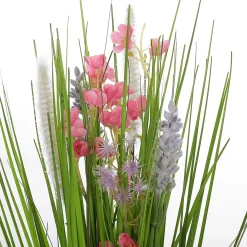 Manojo De Césped Artificial Con Flores Rosas 48 Cm
