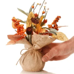 Manojo De Otoño Artificial En Maceta De Yute 10 X 26 Cm Naranja/marrón