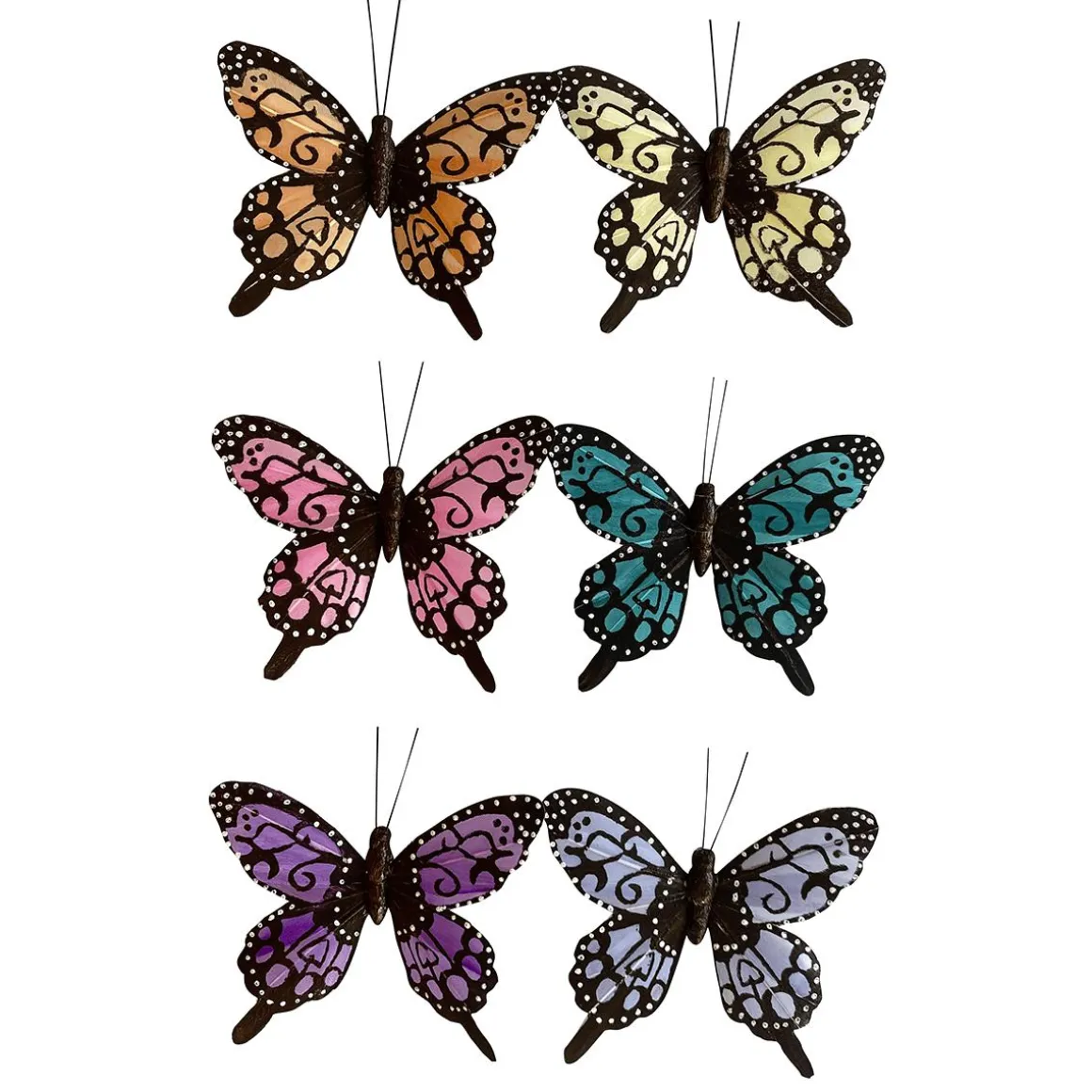 Mariposas Decorativas De Colores Con Clip 6 Piezas 9,50 Cm