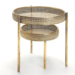 Mesa De Metal Mimbre Vienés 68,5x41,5x38,5cm Oro