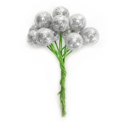 Mini Bolas De Navidad De Purpurina En Alambre De Plata