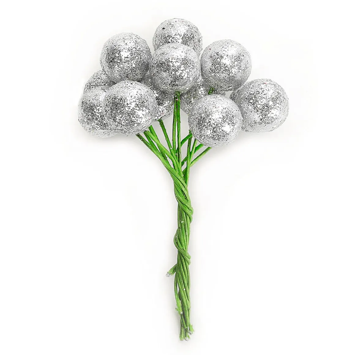 Mini Bolas De Navidad De Purpurina En Alambre De Plata