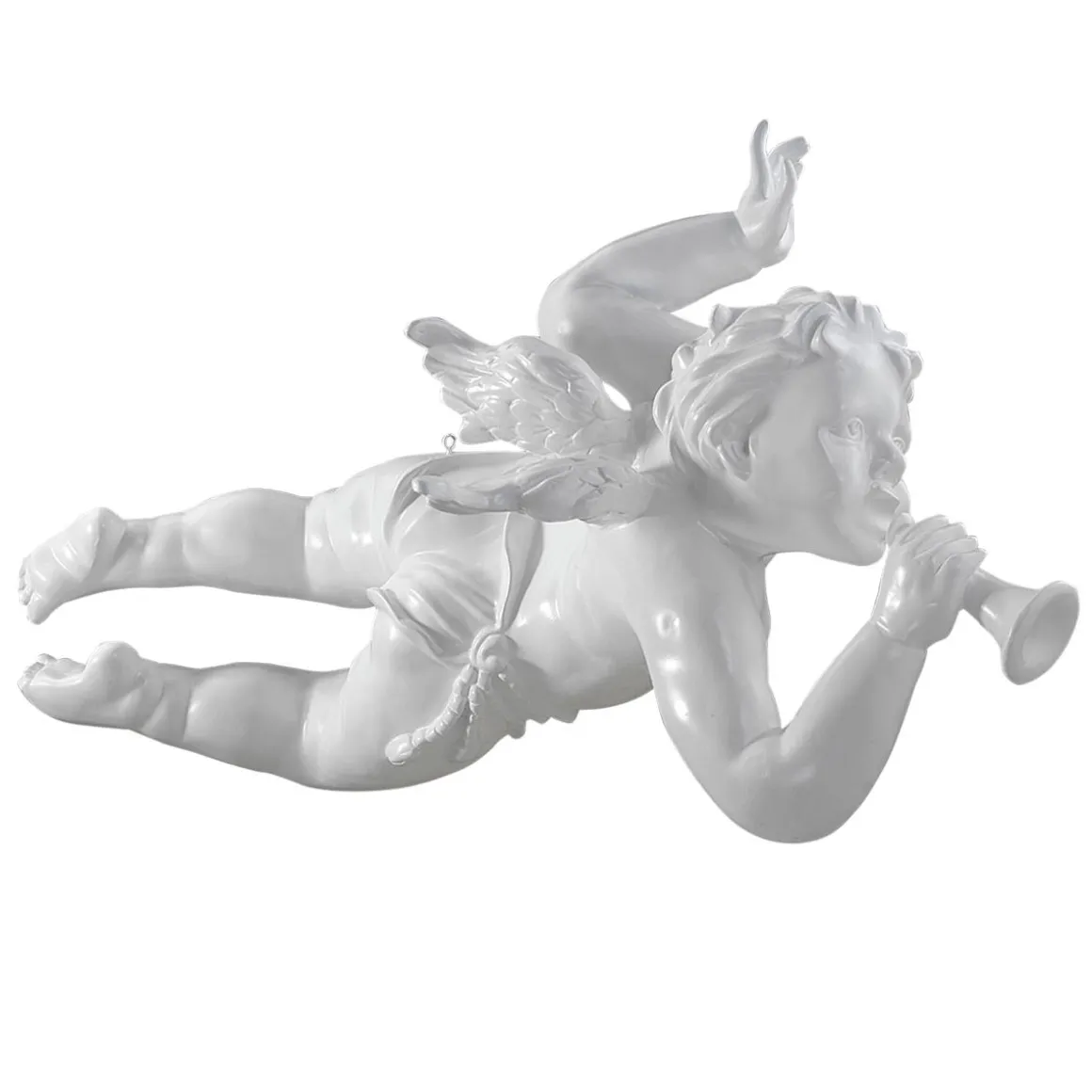 Ángel Barroco Volador Con Cuerno, 120 Cm, Blanco