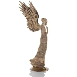 Ángel Decorativo De Metal Dorado Vintage, 28 Cm
