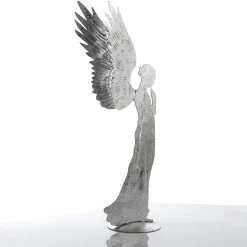 Ángel Decorativo De Metal Con Aspecto De Hoja De Plata, 54 Cm