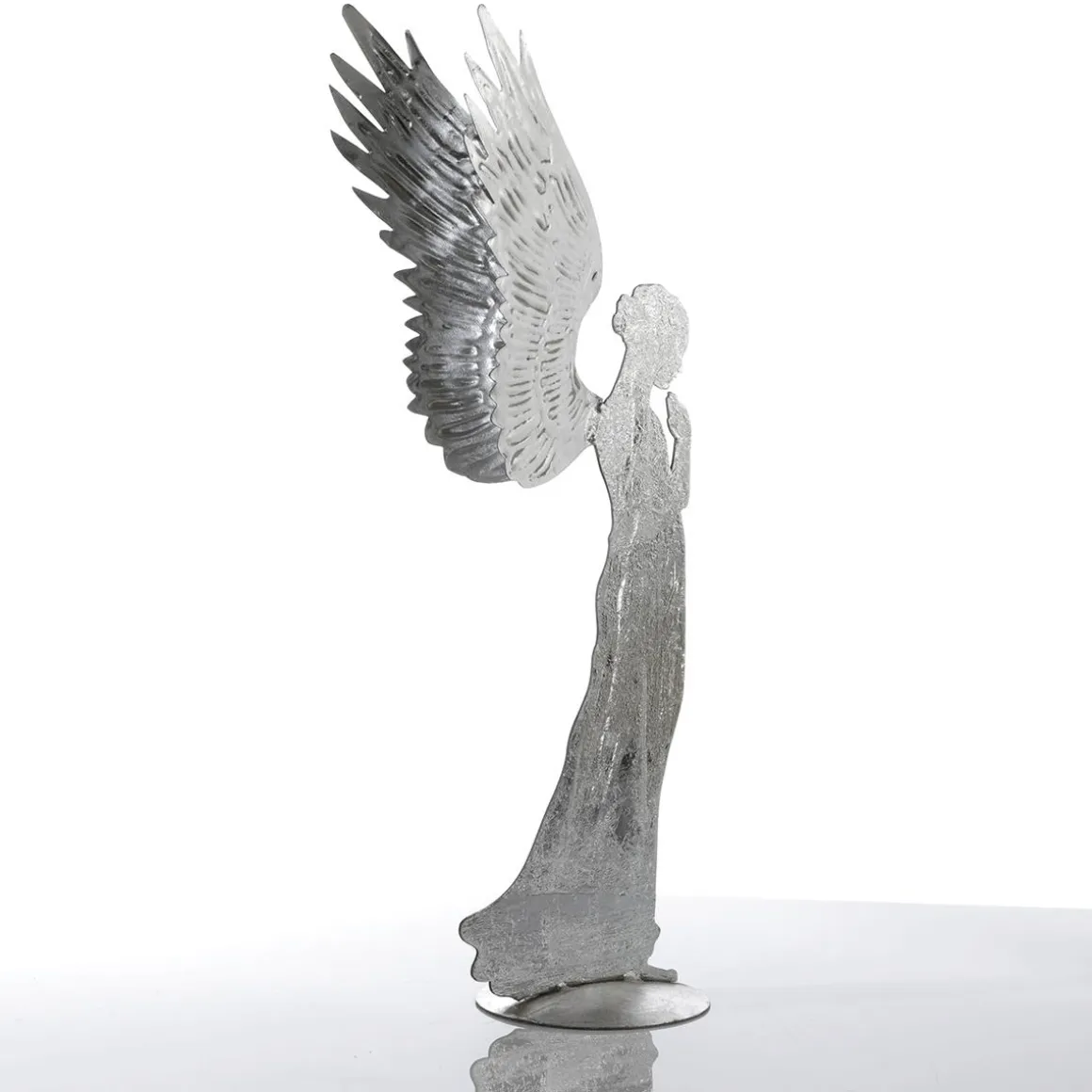 Ángel Decorativo De Metal Con Aspecto De Hoja De Plata, 54 Cm
